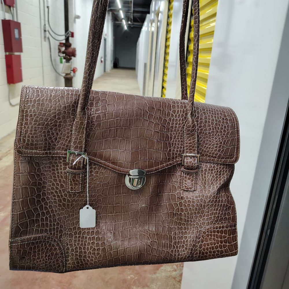 Elegant Brown Crocodile-Embossed Storage Tote